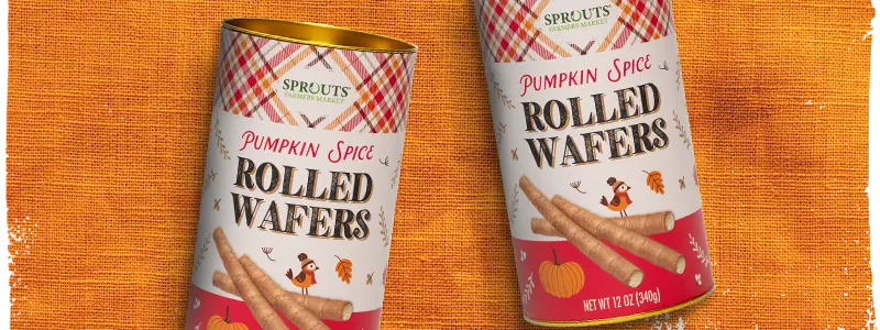 cans of pumpkin spice rolled wafers