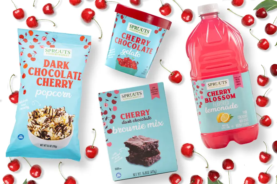 cherry flavored products surrounded by fresh cherries