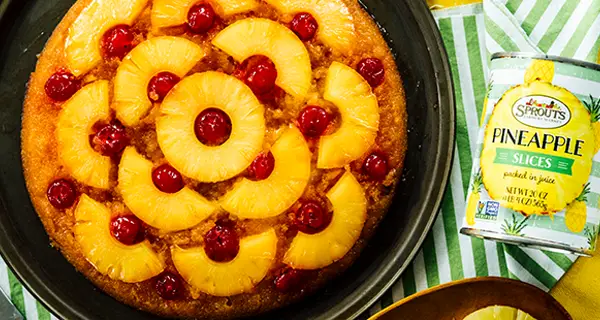 Pineapple upside down cake in a pan