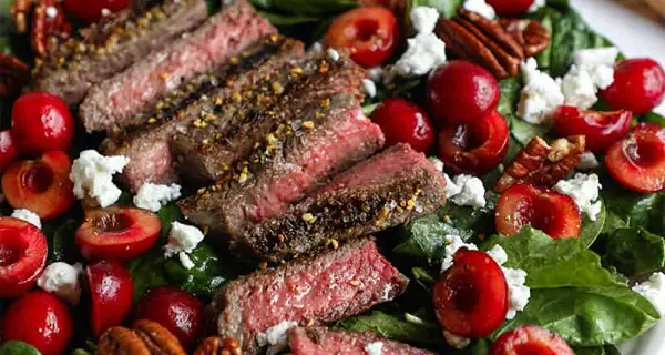 Steak with Cherries and Balsamic Dressing