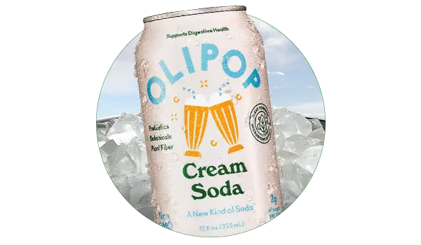 Olipop soda in a bucket of ice