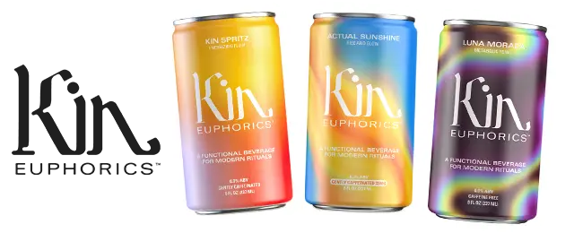 Kin Euphorics logo next to product variety