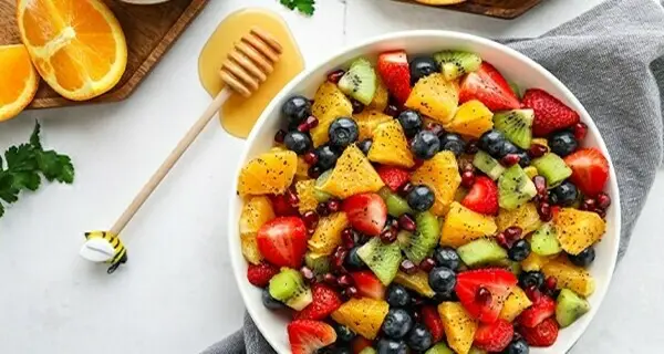 Winter fruit salad in a serving dish