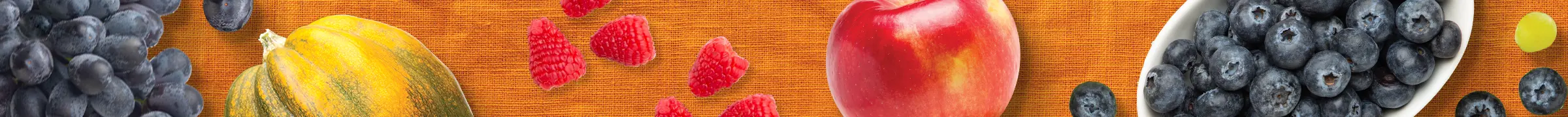 Produce on an orange burlap background