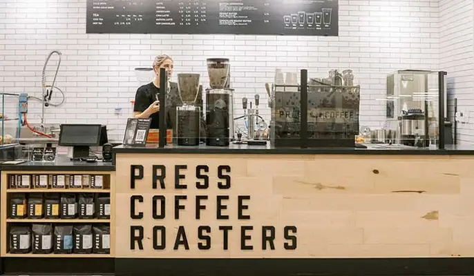 Press Coffee kiosk inside sprouts store