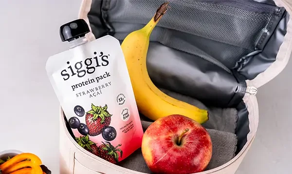 A lunchbox with a siggis pouch inside.