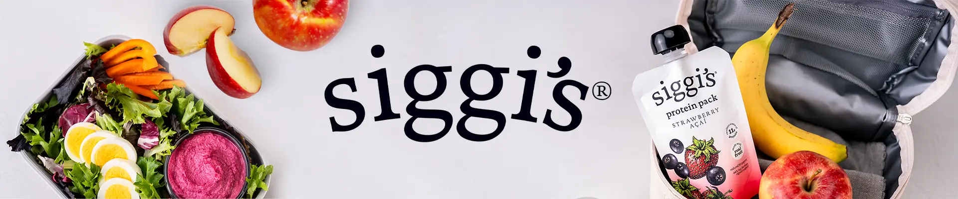 Siggis logo next to a lunchbox with a siggis pouch inside.