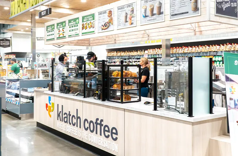 Klatch Coffee counter inside a Sprouts store