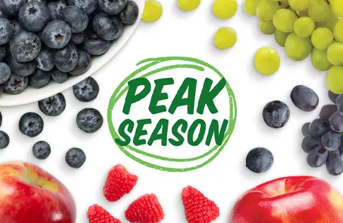 Peak Season Produce logo surrounded by fruit