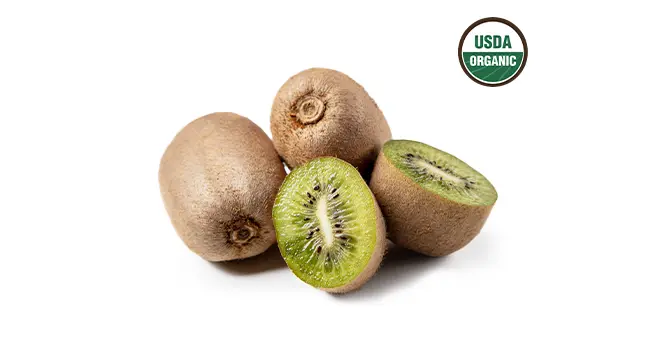 Green Kiwi with USDA organic icon