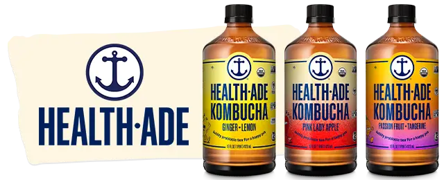 Health-Ade logo next to product variety