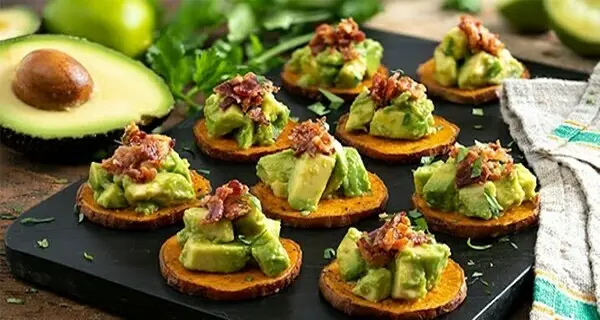 Sweet Potato Bites with Avocado and Bacon