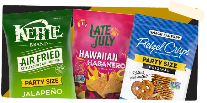 Kettle brand, Late July and Snack Factory Pretzel crisps